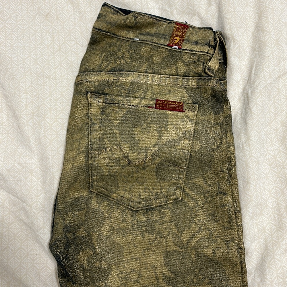 7 For All Mankind Skinny in Gold Metallic Floral